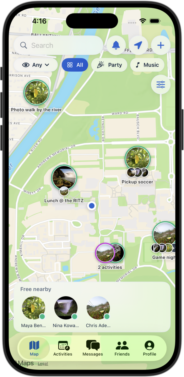 The Connect map, showing plans around a university campus