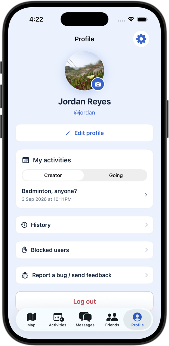 Your profile, with the plans you’re hosting and going to